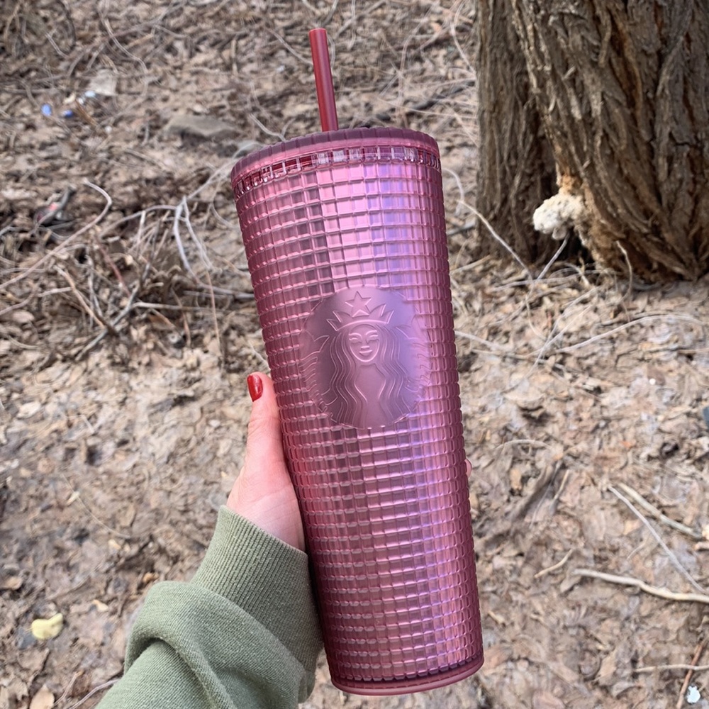 ONLY 1! Sbucks Dusty Rose Pink Berry Shimmer Grid Cold Cup Tumbler 24 oz Venti